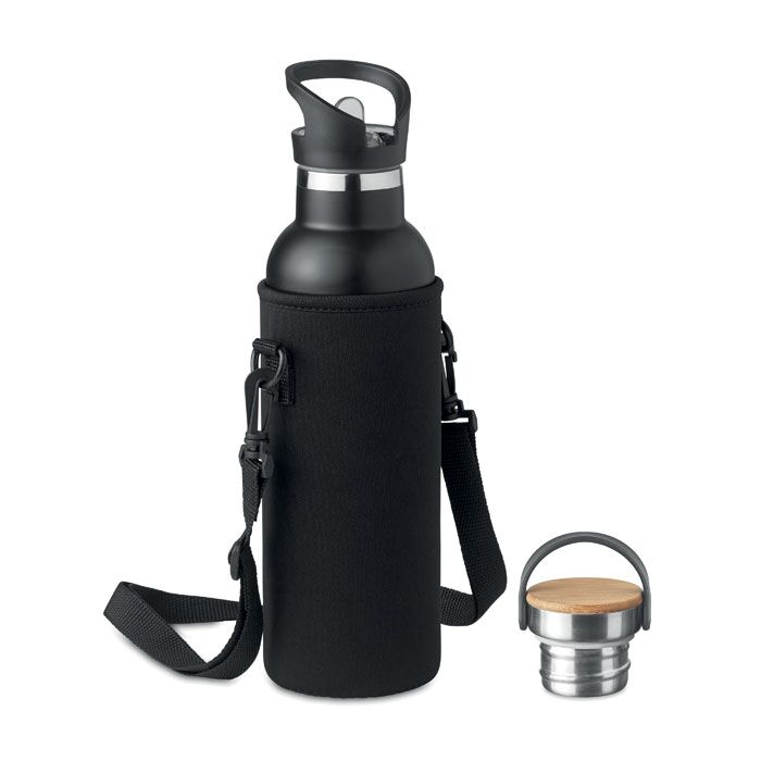 Double wall water bottle with carry over shoulder bag