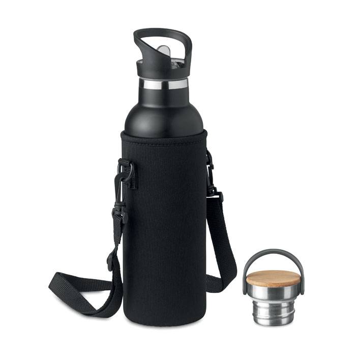 Double wall water bottle with carry over shoulder bag